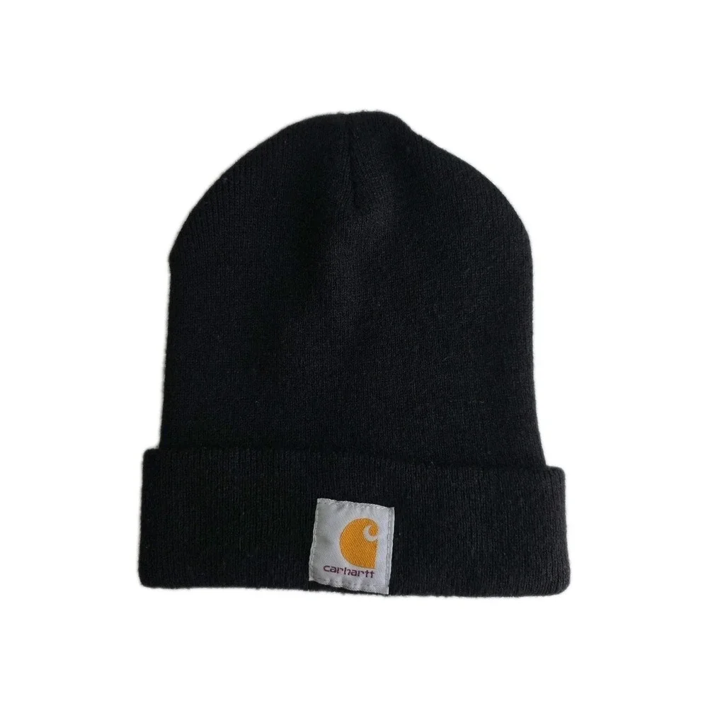 Carhartt Hat Beanie Adult One Size Black BLK Cuffed Knit Logo Acrylic Hiking